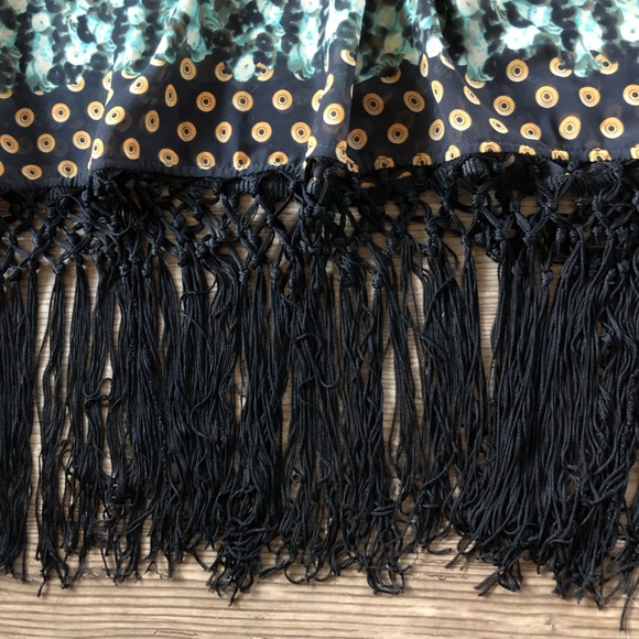 Eclectic print sheer bohemian top with fringe - Picture 3 of 8